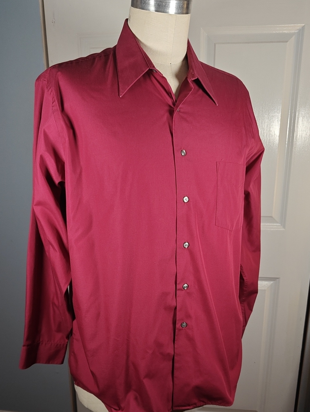Arrow Men Wrinkle Free Poplin Burgundy Dress Shirt 17.5x34/35